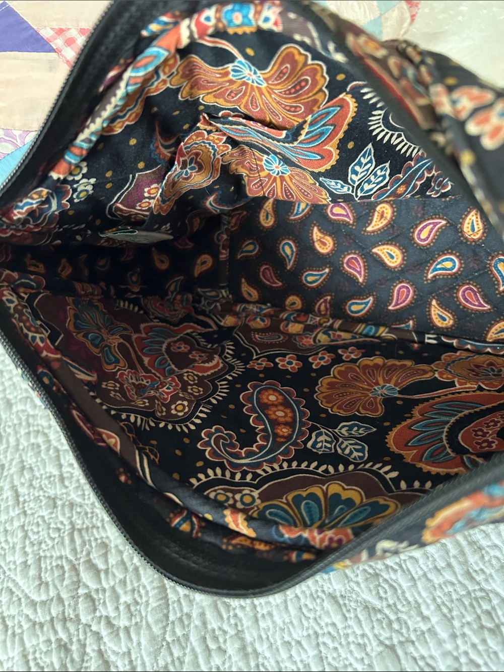 Vera Bradley quilted shoulder purse in browns, turquoise, yellow and black - Picture 8 of 15